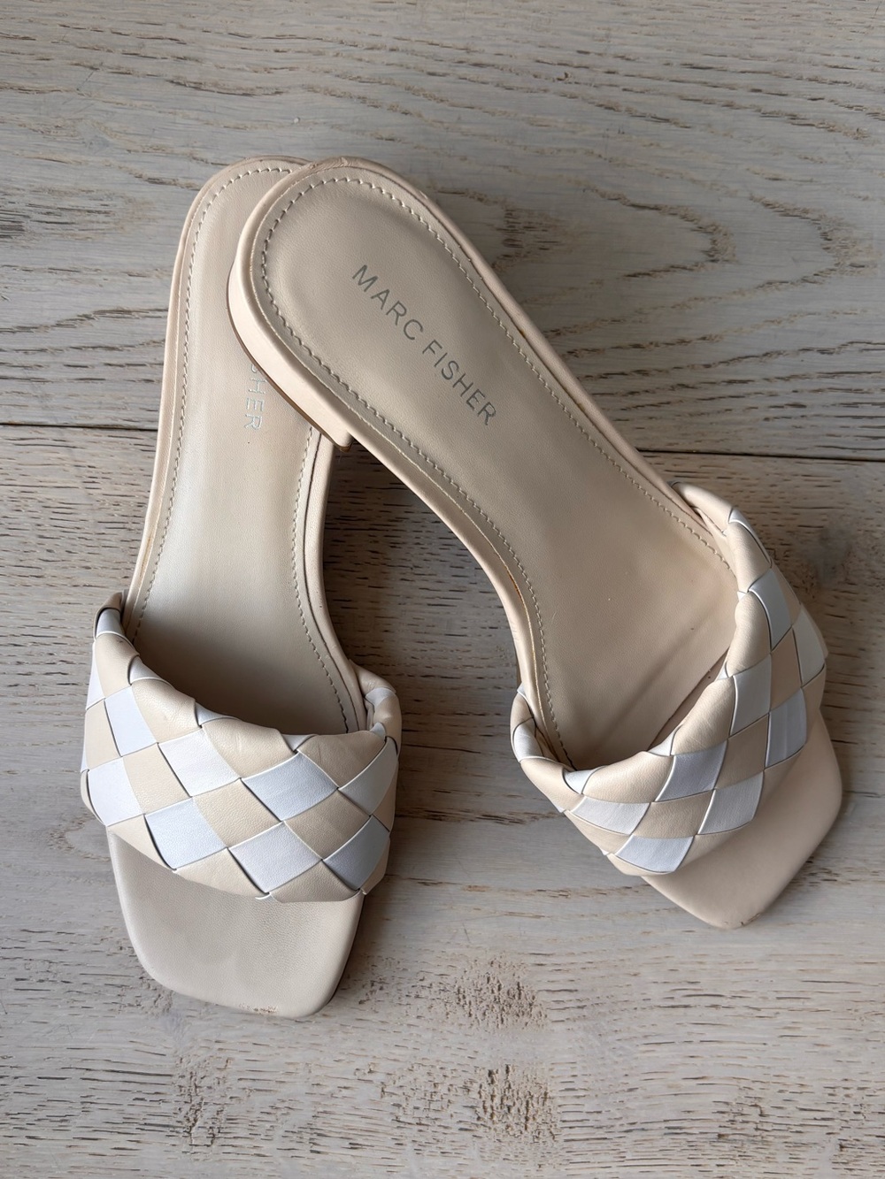 Marc Fisher Two-Tone Cream Woven Slide Mules
